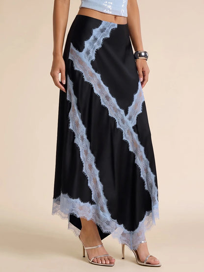 Lace Decoration Long Skirts Woman Summer Trend Elastic Waist Wrap Hip Daliy Street Y2K Elegant Style Classic Bottoms