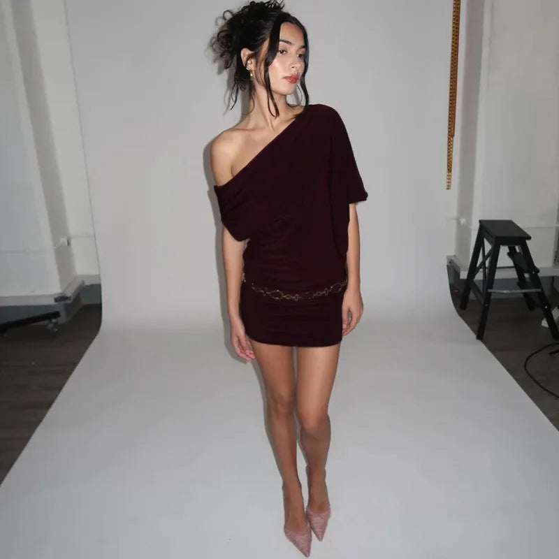 Asymmetrical Off Shoulder Mini Dresses Woman Clothes Fashion Sexy Summer Dress