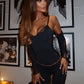 Lace Long Sleeve Sexy Playsuit Women Romper Black Patchwork Spaghetti Strap Off-shoulder Backless Club Playsuits