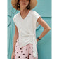 Solid Wrap T-Shirt, Side Knot V-Neck Top, Casual Cap Sleeve Cropped Tee for Women