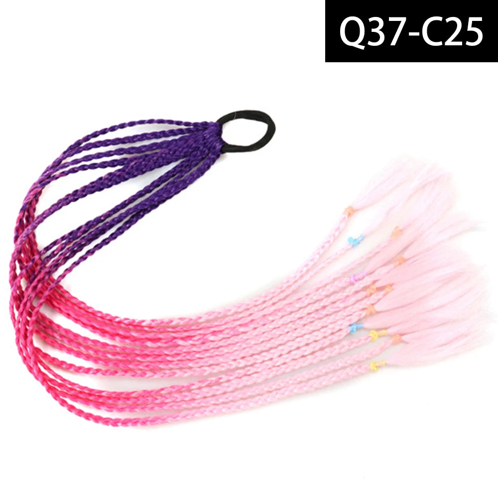 Synthetic Colored Braided Ponytail Hair Extension Rainbow Color Braids Pony Tail With Elastic Band Girl's Pigtail