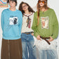 Women's Sweatshirt with Graphic and Slogan Print, Everyday Outdoor Top
