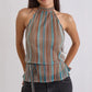 Y2K Summer Backless Halter Neck Crop Tops Sleeveless Tie Up Open Back Shirts Vest Women's Chiffon Pleated Tank Top
