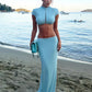 Elegant 2-Piece Set Women Single-Breasted Half Turtleneck t-Shirt+Solid Simple Long Skirt Party Chic Vacation Suit