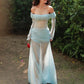 Off-Shoulder Maxi Dress Women Full Sleeve Folds See Through Hem Elegant Vacation Birthday Party Chic Autumn Vestidos