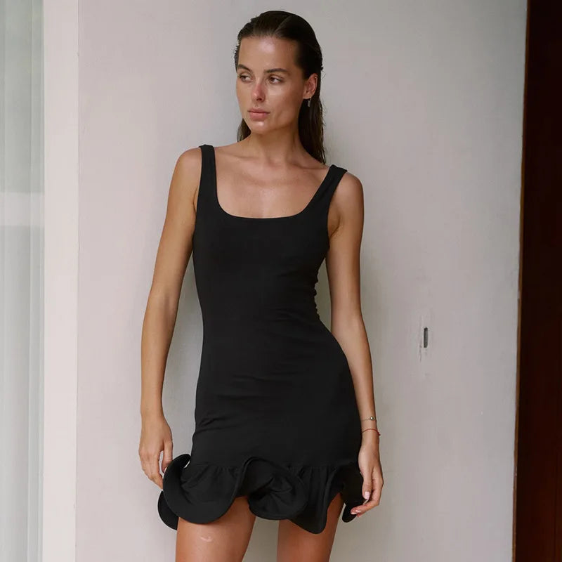 Sleeveless Ruffled Dresses for Summer Women Fashion Sexy Black Mini Dress