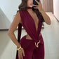 Metal Trim Jumpsuit Women Ruched Sexy Waistless Cross Hollow Bandage Coquette Midnight Workout Hipster Stretch Overalls
