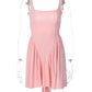 Elegant Backless Bow Mini Dress For Women 2023 Autumn New Square Collar Sleeveless Ruffles Sexy Dress Vintage Fashion
