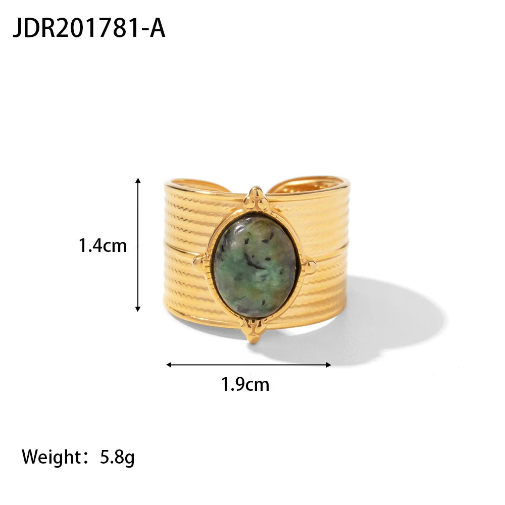 New Design Natural Stone Stainless Steel Ring Women Waterproof Stylish Golden Jewelry 2022 NEW Set
