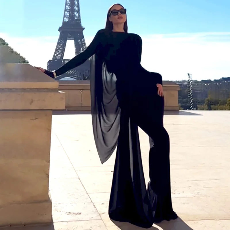 Irregular Mesh Ribbon Design Maxi Dresses Long Sleeve White Black Party Dress Elegant Luxury Evening Gown