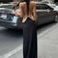 Halter Open Back Mermaid Sexy Maxi Dress Women Metal Buckle Bodycon Sleeveless Backless Evening Club Party Long Dress