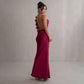 Flower Applique Backless Maxi Dress Sexy Satin Evening Party Dresses for Women Elegant Wedding Guest Outfits