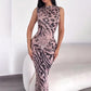 Sexy Fashion Long Dress Woman Leopard Print o-Neck Sleeveless High Waist Robe Midnight Club Party Elegant Vestidos