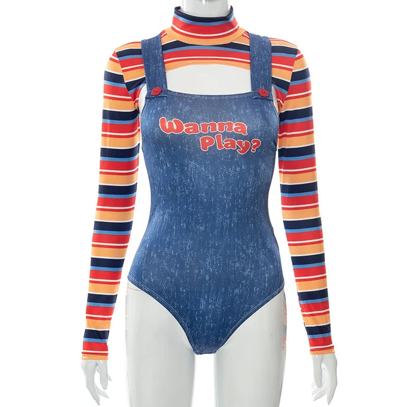 Halloween Costumes for Women Scary Nightmare Killer Doll Wanna Play Movie Character Bodysuit Chucky Doll Costume Set