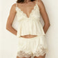 Women Sexy 2 Piece Pajama Set Chic Lace Trim Satin Cami Top and Silky Pj Shorts Coquette Lounge Outfits Sleepwear