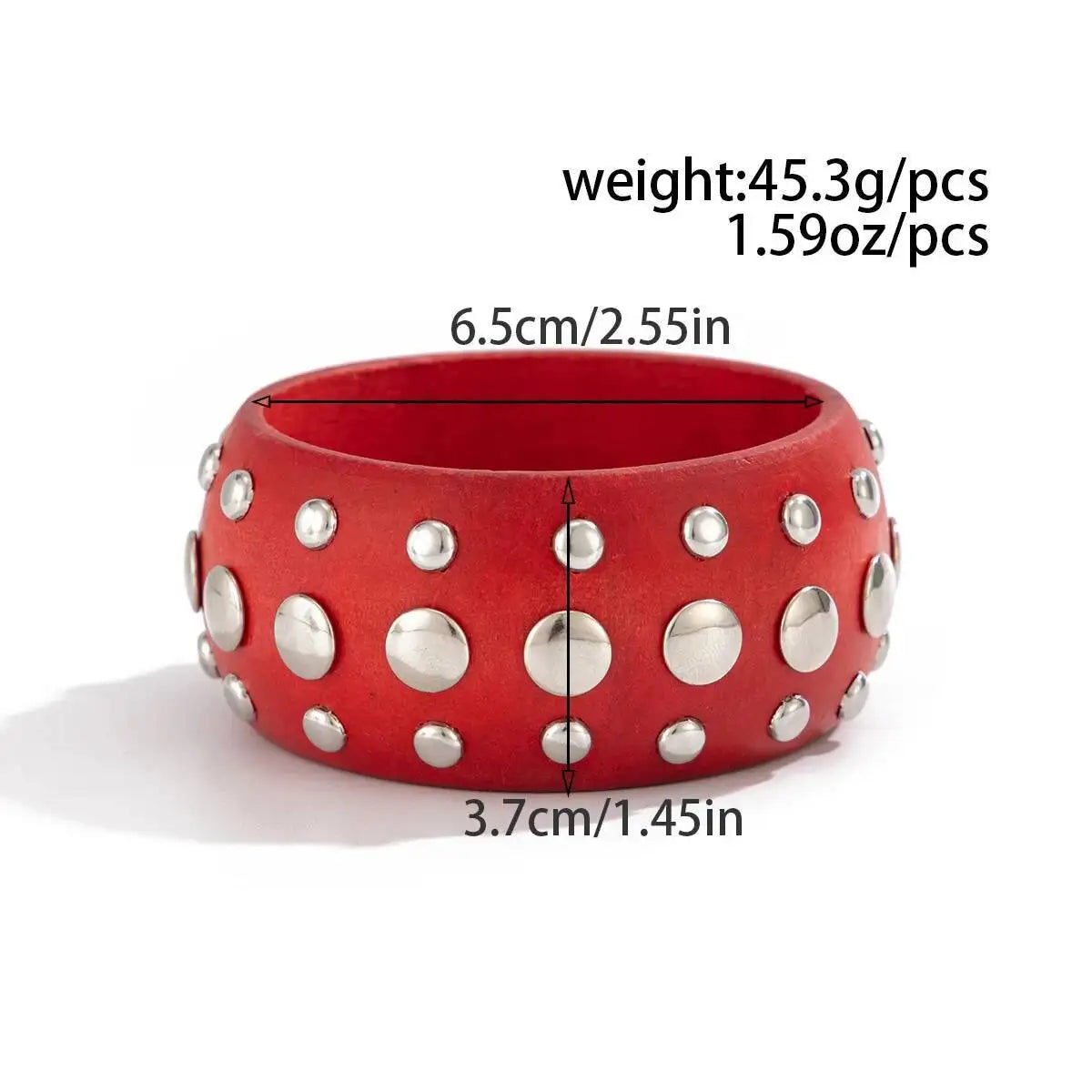 Hyperbole Wooden CCB Chunky Bangle Bracelet Vintage Punk Red Black Stackable Wide Grunge Jewelry for Women Creative