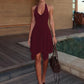 Women Halter V‑Neck Mini Dress Sleeveless Twist Front Irregular Hem A‑Line Short Dress Y2K Club Party Evening Dresses