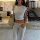 Comfortable 2Piece Set Women O-Neck Short Sleeve Crop T-Shirt+Capri Pants Chic Sporty Fashion Classic Simple Street Suits