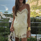 Women Solid Lace Patchwork Shorts Suit Casual Sleeveless Sling Top and Shorts 2 Pieces Set Ladies Summer Daily Suits