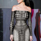3D Polka Dot Print Maxi Dress Sexy Women Party Outfits Off The Shoulder Falre Hem Long Sleeve Bodycon Dresses