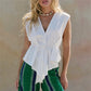 Women V Neck Sleeveless Tie Waist Tank Top Irregular Asymmetrical Hem Peplum Blouse Casual Summer Beach Vacation Vest