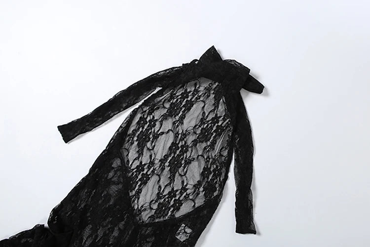 See through Backless Jumpsuit Women Sexy Wild Jacquard Bandages Halter Sleeveless Stretch High Street Party Clubwear
