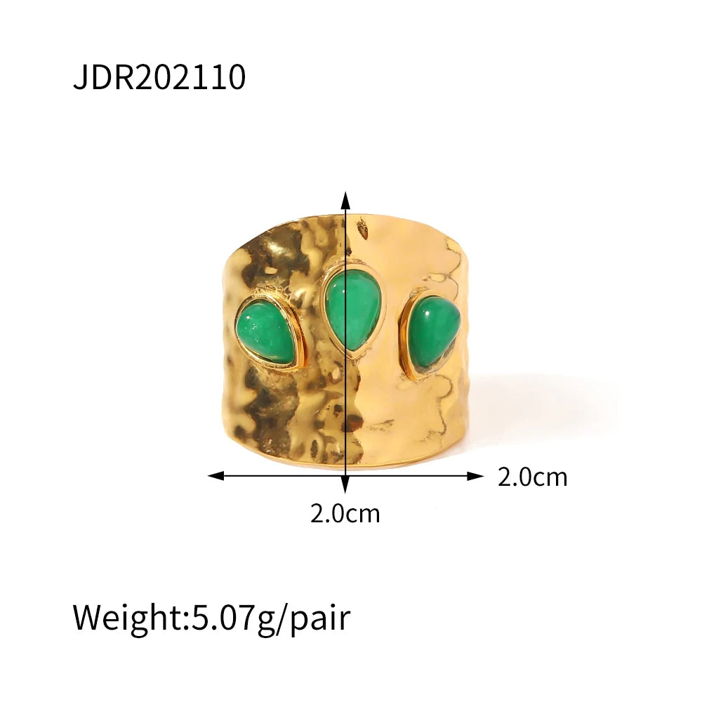 New Design Natural Stone Stainless Steel Ring Women Waterproof Stylish Golden Jewelry 2022 NEW Set