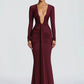 Deep V Neck Long Sleeve Sexy Maxi Dress Women Gown Spring Elegant Draped Ruched Bodycon Club Party Long Dresses Female