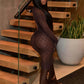Coquette Backless Jumpsuit Women Sexy Jacquard See Through Turtleneck Full Sleeve Stretch Midnight Club Streewear