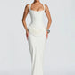 Backless Ruched Sexy Maxi Dress Women Elegant Square Collar Tapered Straps Sleeveless Bodycon Club Party Long Dress