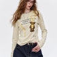 Women's Casual Long Sleeve T-Shirt with Bear Graphic Print, Cute Cartoon Pattern Crop Top for Everyday