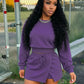 Sporty 2-Piece Set Women o-Neck Lantern Long Sleeve Crop Tops+Split Drawstring Skirt Fashion Summer Autumn Suits