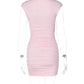 Deep V Neck Mini Dresses Pink Sexy Ruched Bodycon Dress Woman for Birthday Pictures
