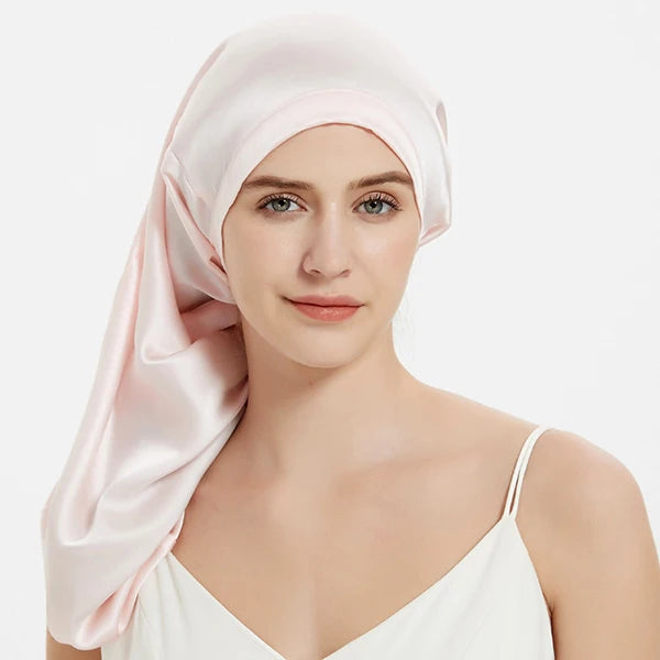 100% Mulberry Silk Bonnet Sleep Hair Cap Long Bonnets with Elastic Tie Band Adjustable Straps for Long Curly Dreadlock Braid