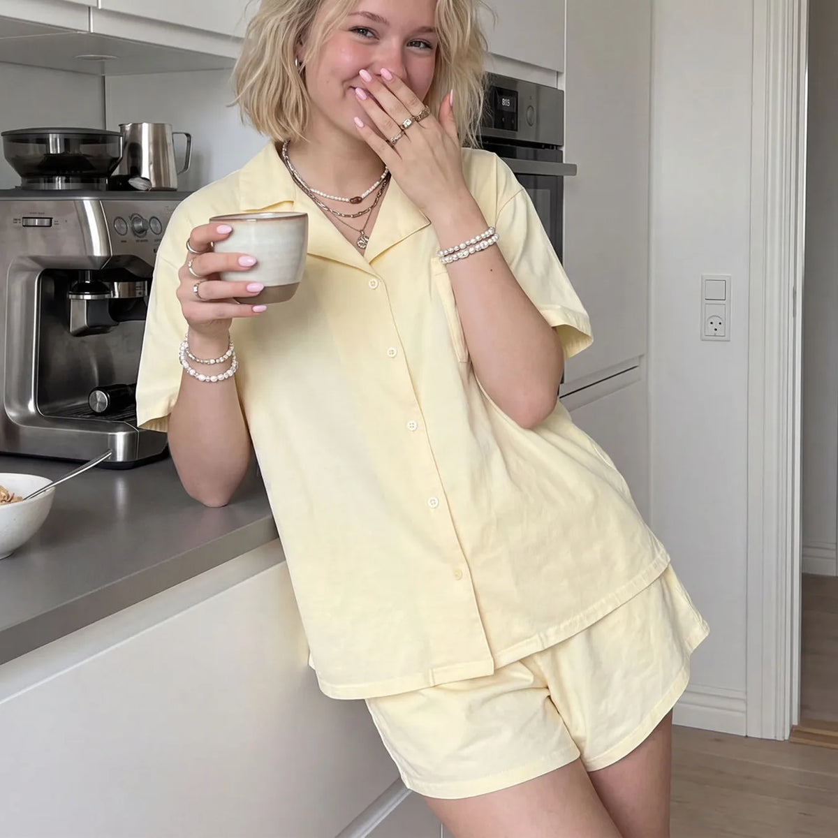 Women Short Sleeve Button Down Pajama Set With Shorts Soft Loungewear Sleepwear 2 Piece Set For Home Casual Nightwear
