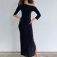 Off-shoulder Backless Sexy Maxi Dress Women Elegant Black Bodycon Ruched Split Party Club Long Dress Female Gown