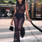 Sexy Mesh See Through 2 Piece Set Women Skinny Sleeveless Bodysuits+Flared Pants Midnight Club Party Coquett Outfits