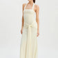 Halter Backless Sexy Maxi Dress Women Elegant Square Collar Sleeveless Ruched Waist Draped Bodycon Club Party Dress