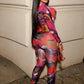 Sexy Sporty 2-Piece Set Women Tracksuit Sporty Fall Crop Tops+Leggings Matching Tight Stretch Colorful Print Streetwear