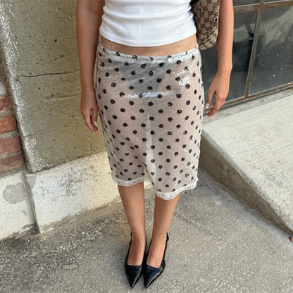 Women's Fashion Midi Skirts Sequins Lace Trim Low Waist Skirts Summer Fashion Bodycon Skirts Dress Y2K Streetwear