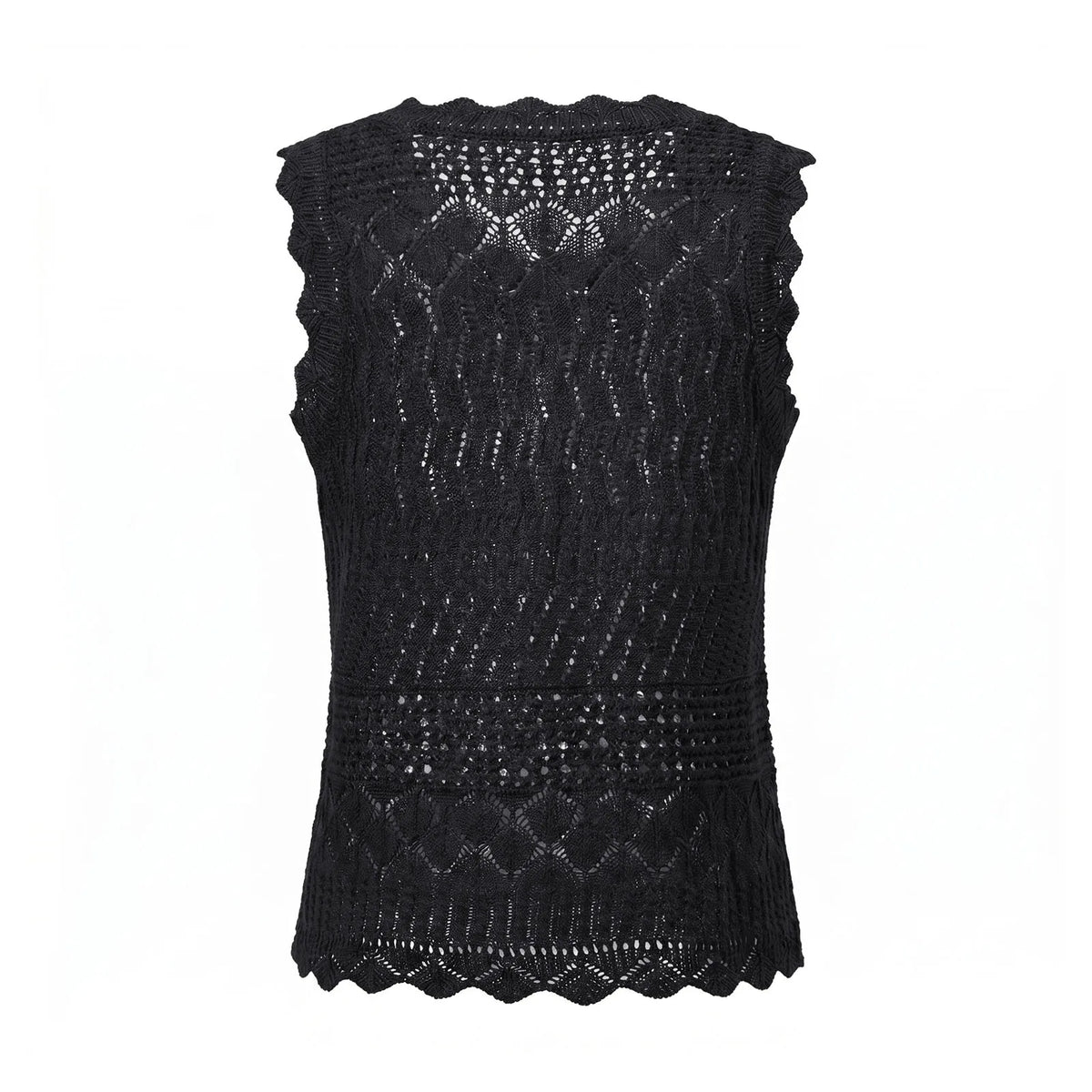 Women Hollow Out Knit Tank Top Sleeveless Scallop Trim Crochet Blouse Casual Summer Beach Aesthetic Streetwear Daily Top