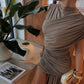 Fashion Ruched Draped Asymmetrical Dresses Sleeveless Mini Bodycon Dress Party Night Elegant Summer