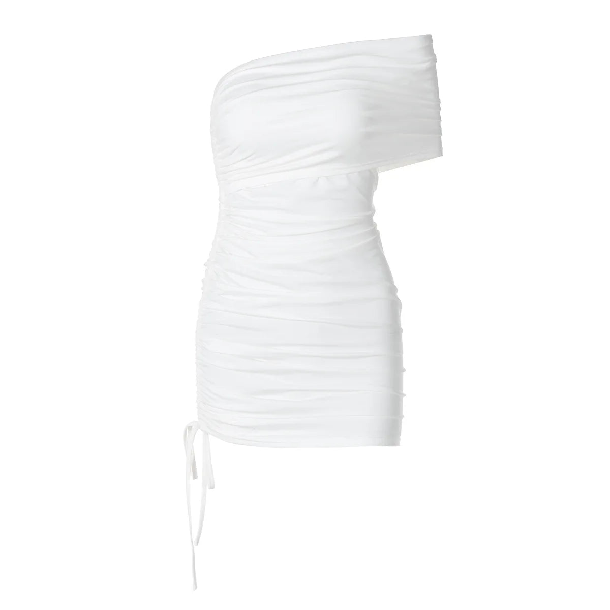 Drawstring Ruched One Shoulder Backless Mini Dresses White Asymmetric Bodycon Dress Women Kylie Jenner Outfits