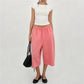 Ladies Raw Edge Bermuda Sweat Pants Elastic Drawstring Waist Loose Wide Leg Casual Knee Length Capri Jogger Trousers