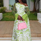 Sexy Air Print Dress Women Fashion Skew Collar Mesh Puff Sleeve Patchwork Off-Shoulder Elegant Party Club Bodycon