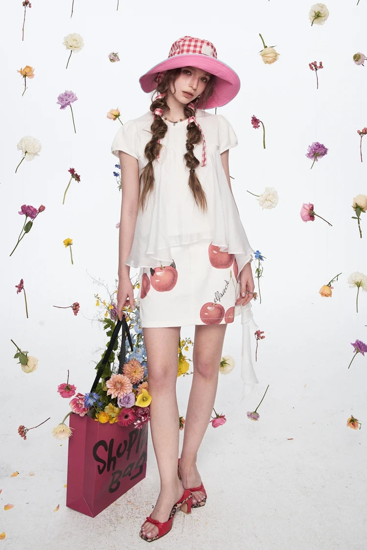 2025 Spring New Arrivals Y2K Original Cherry Printed Denim Skirt Women's Cotton A-Line Mini Skirt(Gift belt)