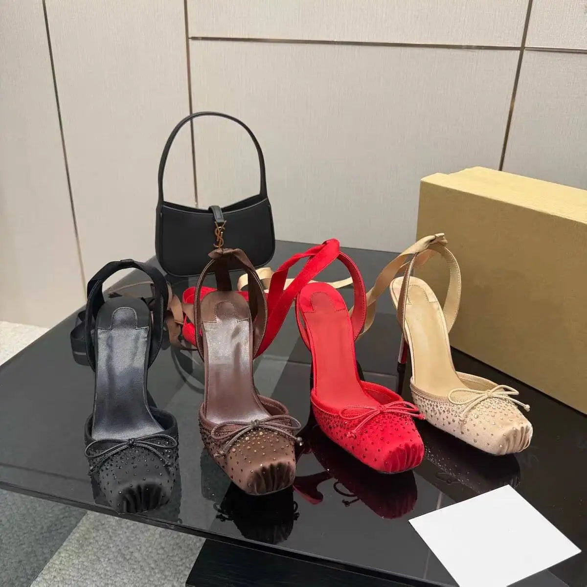 2026 Women's New Summer Square Satin High Heel Sandals with Ankle Strap, Fashionable Party and Banquet Ballet High Heels
