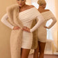 Women Off Shoulder Long Sleeve Bodycon Mini Dress Ruched Wrap Waist Pencil Short Dress Elegant Night Club Party Outfits
