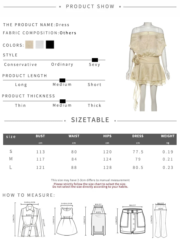 Hipster Sash+Dress Women Thin Elegant Slash Neck Tierred Puffy Hem 3d Flowers Tassel Buttons Skinny Party Bodycon