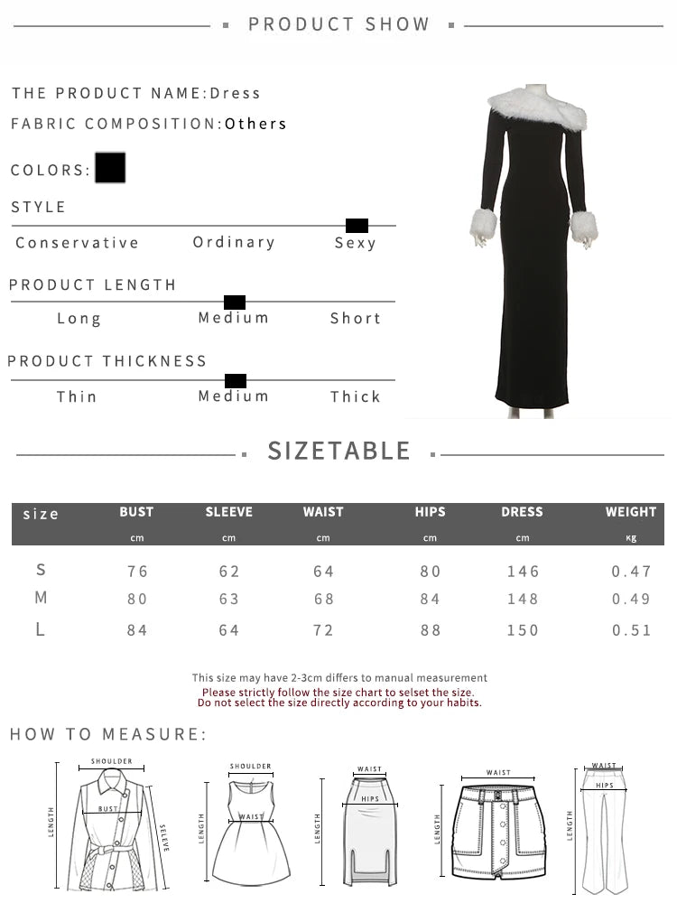 Furry Patchwork Christmas Dress Women Winter Elegant Trend Diagonal Collar Split Hem Full Sleeve Party Club Vestidos